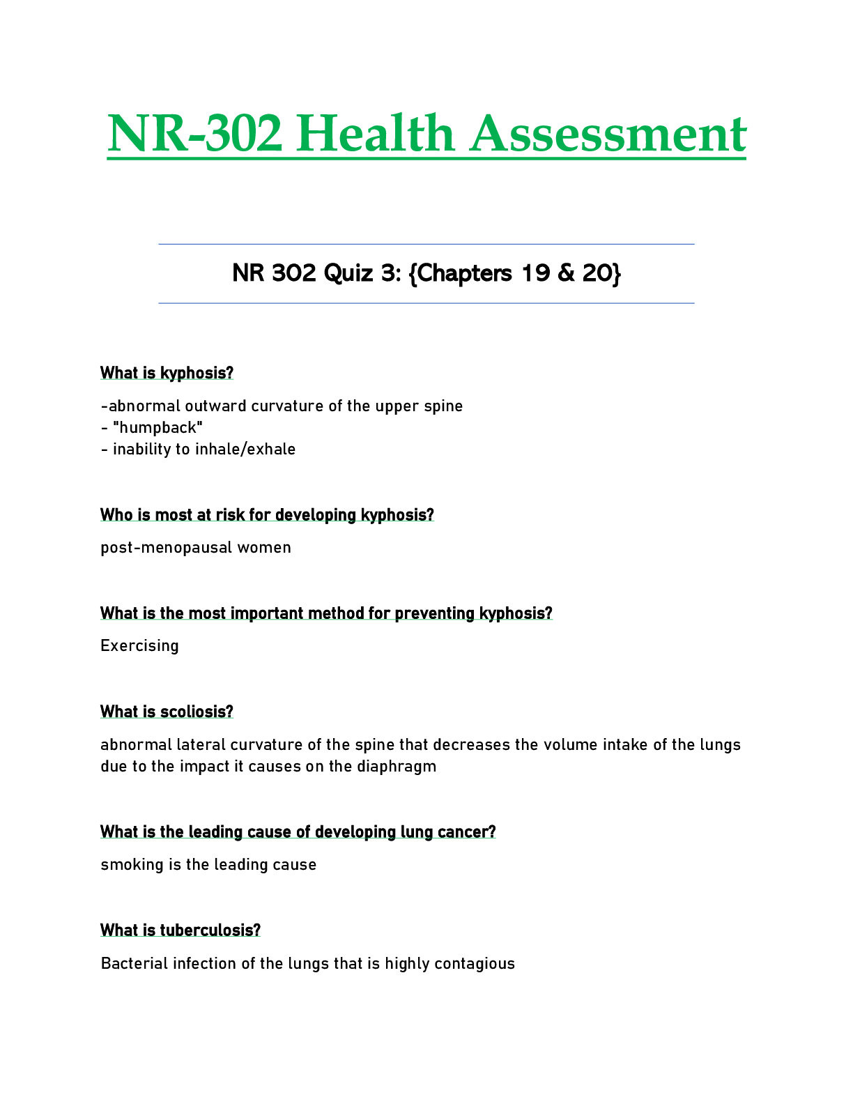 Preview of NR302 / NR 302 Quiz 3 Updated: Health Assessment - Chamberlain